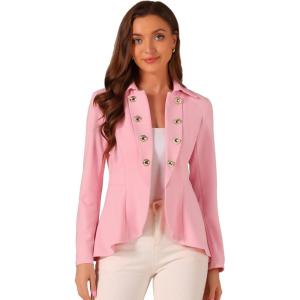 imageAllegra K Womens Casual Jacket Steampunk High Low Hem Open Front Long Sleeves Work Peplum BlazerPink