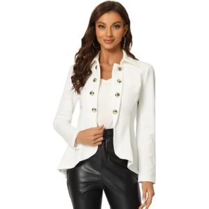 imageAllegra K Womens Casual Jacket Steampunk High Low Hem Open Front Long Sleeves Work Peplum BlazerWhite