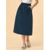 imageAllegra K Womens Cotton ALine Skirt Elastic Waist Casual Peasant Midi Skirts with PocketsDark Blue