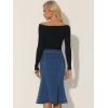 imageAllegra K Womens Ruffle Denim Skirt Midi Bodycon High Waist Fishtail Jean SkirtsDark Blue