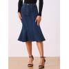 imageAllegra K Womens Ruffle Denim Skirt Midi Bodycon High Waist Fishtail Jean SkirtsDeep Blue