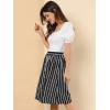 imageAllegra K Womens Striped Button Front Elastic Back Waist ALine Midi SkirtBlack