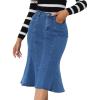 imageAllegra K Womens Ruffle Denim Skirt Midi Bodycon High Waist Fishtail Jean SkirtsBlue