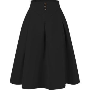 imageAllegra K Casual Office ALine Skirt for Womens Knee Length Button Decor Midi Pleated SkirtsBlack