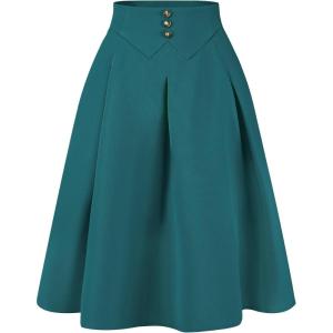 imageAllegra K Casual Office ALine Skirt for Womens Knee Length Button Decor Midi Pleated SkirtsLake Blue