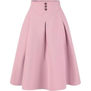 imageAllegra K Casual Office ALine Skirt for Womens Knee Length Button Decor Midi Pleated SkirtsPink