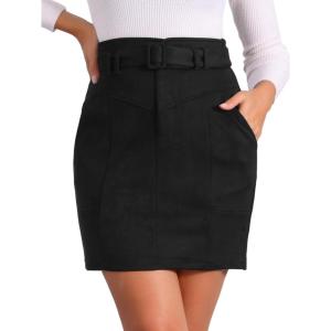 imageAllegra K Faux Suede Skirt for Womens High Waist Casual Belted Pencil SkirtsBlack