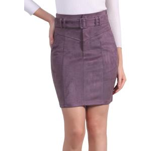 imageAllegra K Faux Suede Skirt for Womens High Waist Casual Belted Pencil SkirtsDark Purple