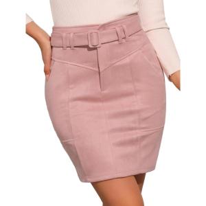 imageAllegra K Faux Suede Skirt for Womens High Waist Casual Belted Pencil SkirtsPink