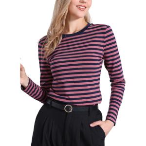 imageAllegra K Striped t Shirts for Women Long Sleeve Tops Crew Neck Fitted Tees Casual Trendy OutfitsPink Stripe