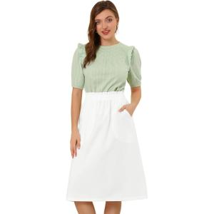 imageAllegra K Womens Cotton ALine Skirt Elastic Waist Casual Peasant Midi Skirts with PocketsWhite
