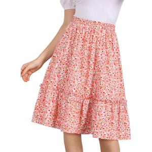 imageAllegra K Womens Knee Length Skirt Floral Elastic Waist Flowy Tiered ALine Ruffle SkirtPeach Pink