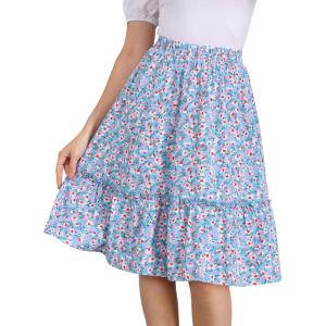 imageAllegra K Womens Knee Length Skirt Floral Elastic Waist Flowy Tiered ALine Ruffle SkirtSky Blue