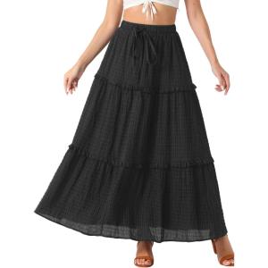 imageAllegra K Womens Maxi Skirt Summer Boho Flowy Ruffle Swing Skirts ALine Beach Tiered Long SkirtBlack