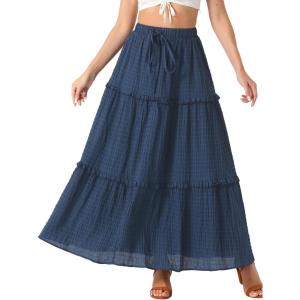 imageAllegra K Womens Maxi Skirt Summer Boho Flowy Ruffle Swing Skirts ALine Beach Tiered Long SkirtDark Blue