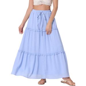 imageAllegra K Womens Maxi Skirt Summer Boho Flowy Ruffle Swing Skirts ALine Beach Tiered Long SkirtLight Blue