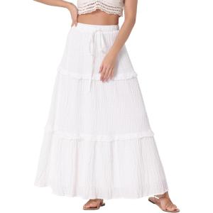 imageAllegra K Womens Maxi Skirt Summer Boho Flowy Ruffle Swing Skirts ALine Beach Tiered Long SkirtWhite