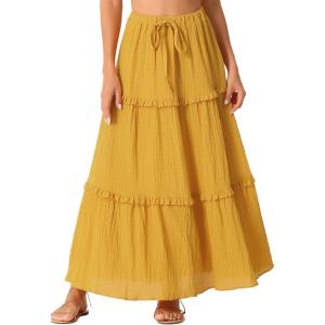 imageAllegra K Womens Maxi Skirt Summer Boho Flowy Ruffle Swing Skirts ALine Beach Tiered Long SkirtYellow