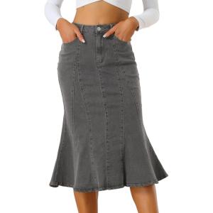 imageAllegra K Womens Ruffle Denim Skirt Midi Bodycon High Waist Fishtail Jean SkirtsBlack Gray