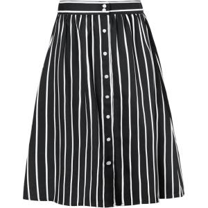 imageAllegra K Womens Striped Button Front Elastic Back Waist ALine Midi SkirtBlack