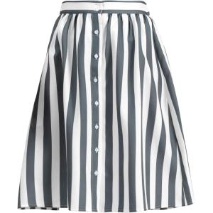 imageAllegra K Womens Striped Button Front Elastic Back Waist ALine Midi SkirtGray