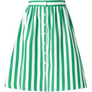 imageAllegra K Womens Striped Button Front Elastic Back Waist ALine Midi SkirtGreen