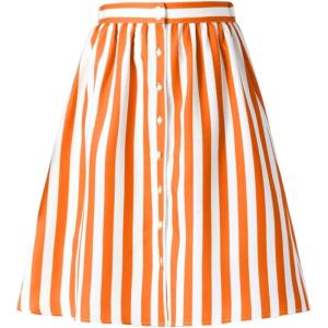 imageAllegra K Womens Striped Button Front Elastic Back Waist ALine Midi SkirtOrange