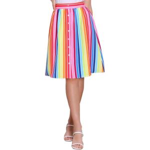 imageAllegra K Womens Striped Button Front Elastic Back Waist ALine Midi SkirtRainbow