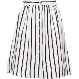 imageAllegra K Womens Striped Button Front Elastic Back Waist ALine Midi SkirtWhite