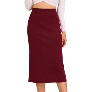 imageAllegra K Womens Sweater Skirts Ribbed Knit Elastic High Waist Stretchy Slit Casual Office Pencil Midi SkirtClaret