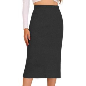 imageAllegra K Womens Sweater Skirts Ribbed Knit Elastic High Waist Stretchy Slit Casual Office Pencil Midi SkirtDark Gray