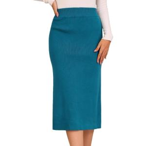 imageAllegra K Womens Sweater Skirts Ribbed Knit Elastic High Waist Stretchy Slit Casual Office Pencil Midi SkirtPeacock Blue
