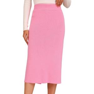 imageAllegra K Womens Sweater Skirts Ribbed Knit Elastic High Waist Stretchy Slit Casual Office Pencil Midi SkirtPink