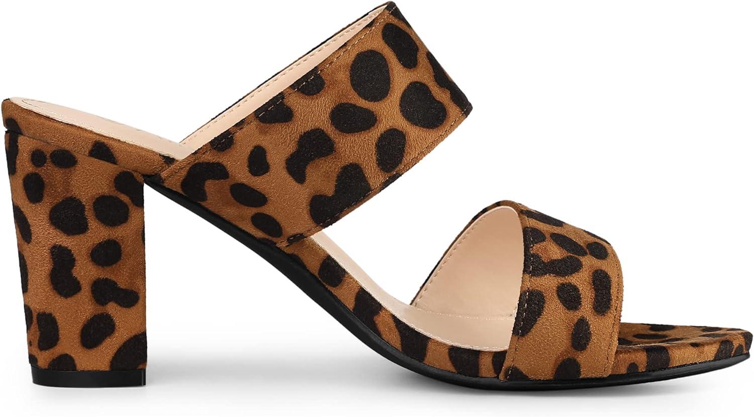 imageAllegra K Womens Block Heel Dual Straps Slide SandalsLeopard