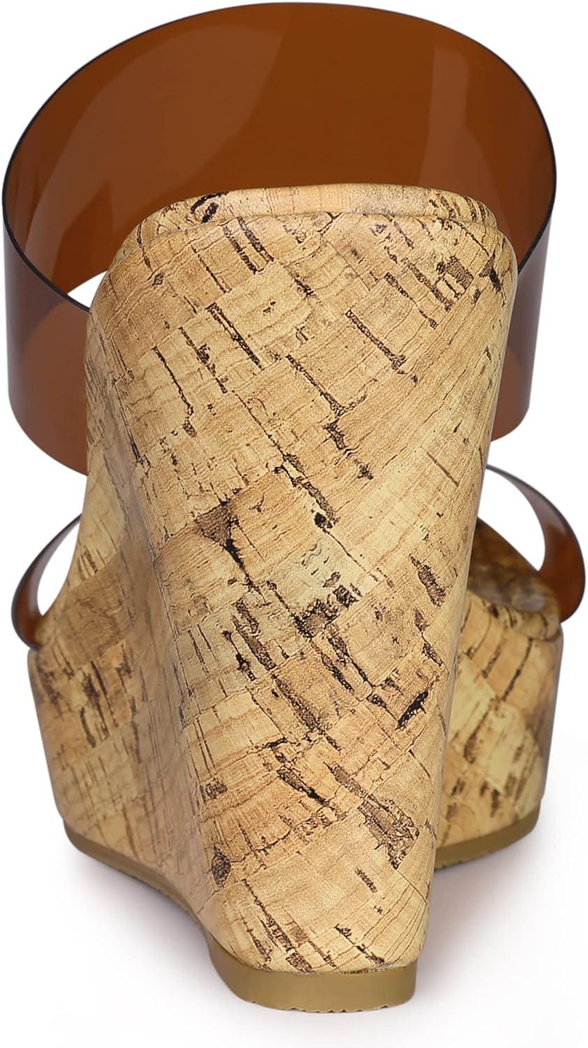 imageAllegra K Womens Clear Platform Transparent Straps Wedge Heels SandalsBrown Clear