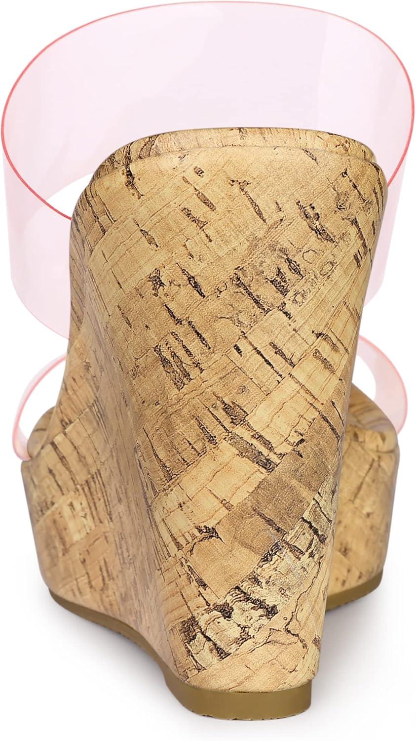 imageAllegra K Womens Clear Platform Transparent Straps Wedge Heels SandalsPink Clear