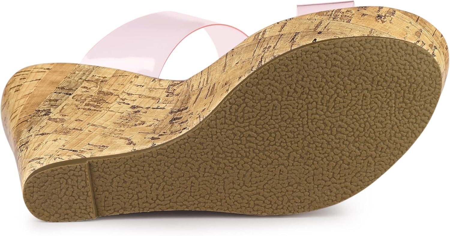 imageAllegra K Womens Clear Platform Transparent Straps Wedge Heels SandalsPink Clear