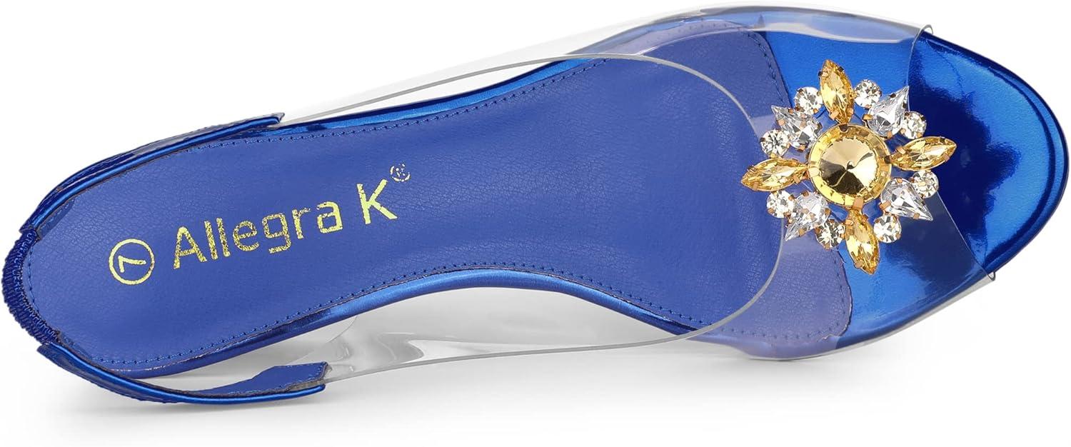 imageAllegra K Womens Clear Slingback Wedges Rhinestone Transparent Peep Toe HeelsBlue