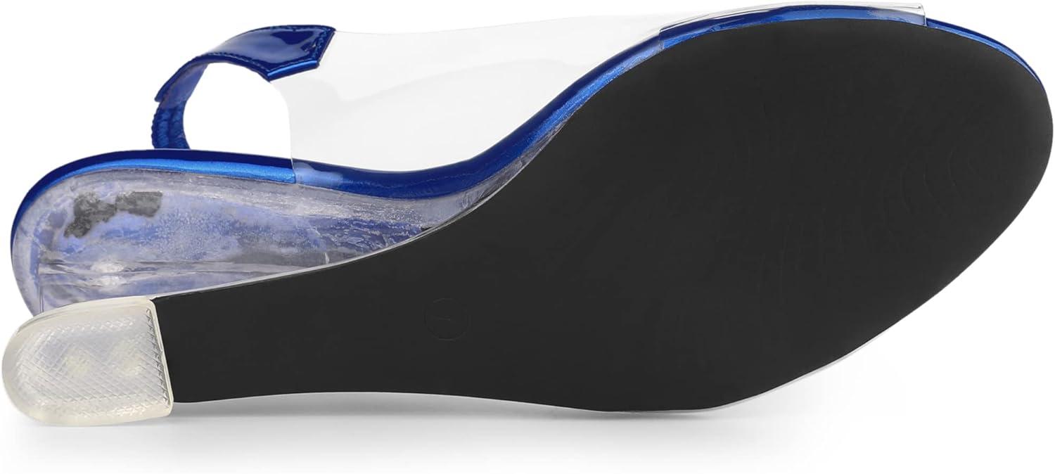 imageAllegra K Womens Clear Slingback Wedges Rhinestone Transparent Peep Toe HeelsBlue