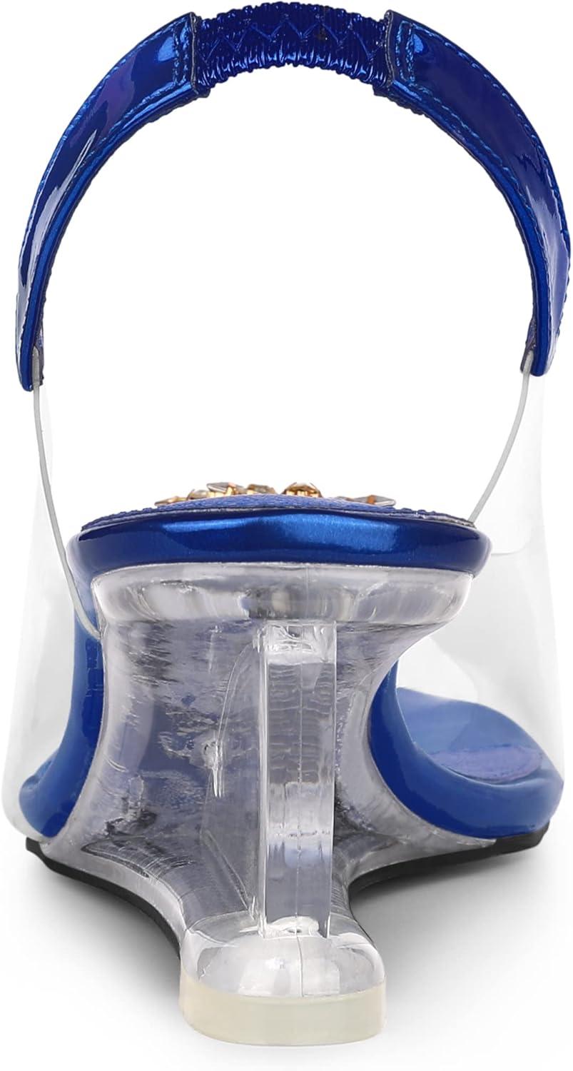 imageAllegra K Womens Clear Slingback Wedges Rhinestone Transparent Peep Toe HeelsBlue