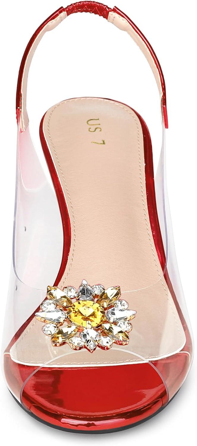 imageAllegra K Womens Clear Slingback Wedges Rhinestone Transparent Peep Toe HeelsRed