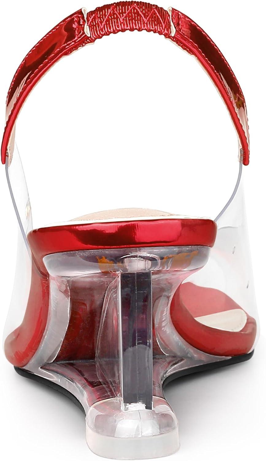 imageAllegra K Womens Clear Slingback Wedges Rhinestone Transparent Peep Toe HeelsRed