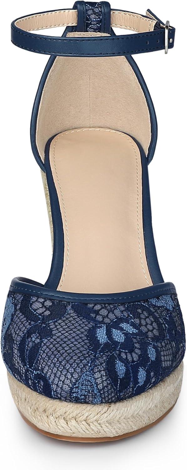 imageAllegra K Womens Closed Toe Espadrille Platform Heels Lace Wedge SandalsNavy Blue