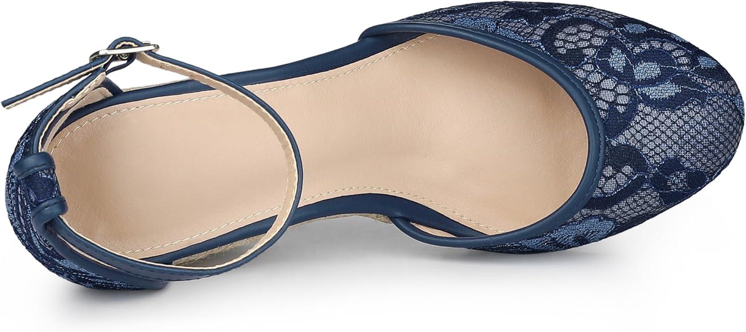 imageAllegra K Womens Closed Toe Espadrille Platform Heels Lace Wedge SandalsNavy Blue
