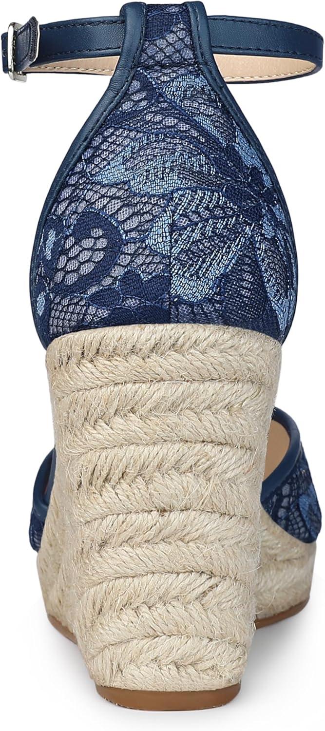 imageAllegra K Womens Closed Toe Espadrille Platform Heels Lace Wedge SandalsNavy Blue
