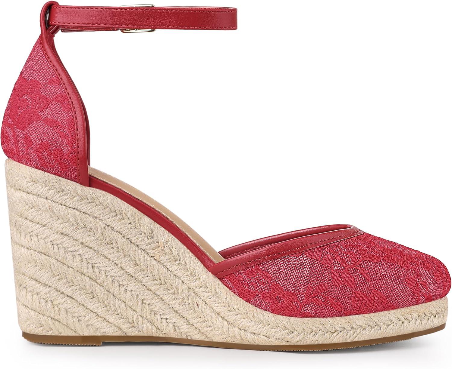 imageAllegra K Womens Closed Toe Espadrille Platform Heels Lace Wedge SandalsRed