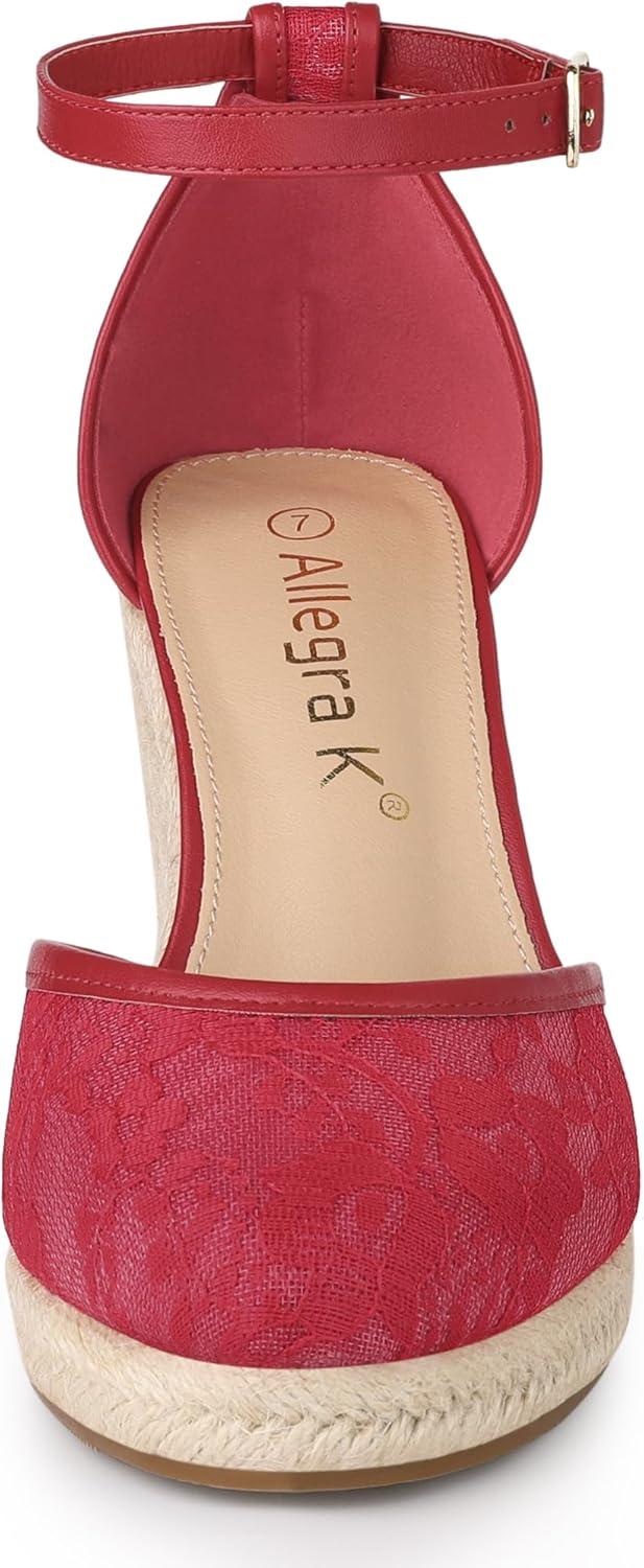 imageAllegra K Womens Closed Toe Espadrille Platform Heels Lace Wedge SandalsRed