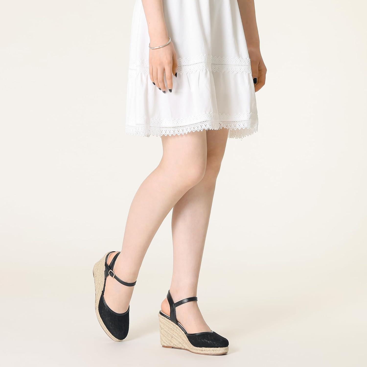 imageAllegra K Womens Closed Toe Platform Espadrilles Lace Wedge Heel SandalsBlack