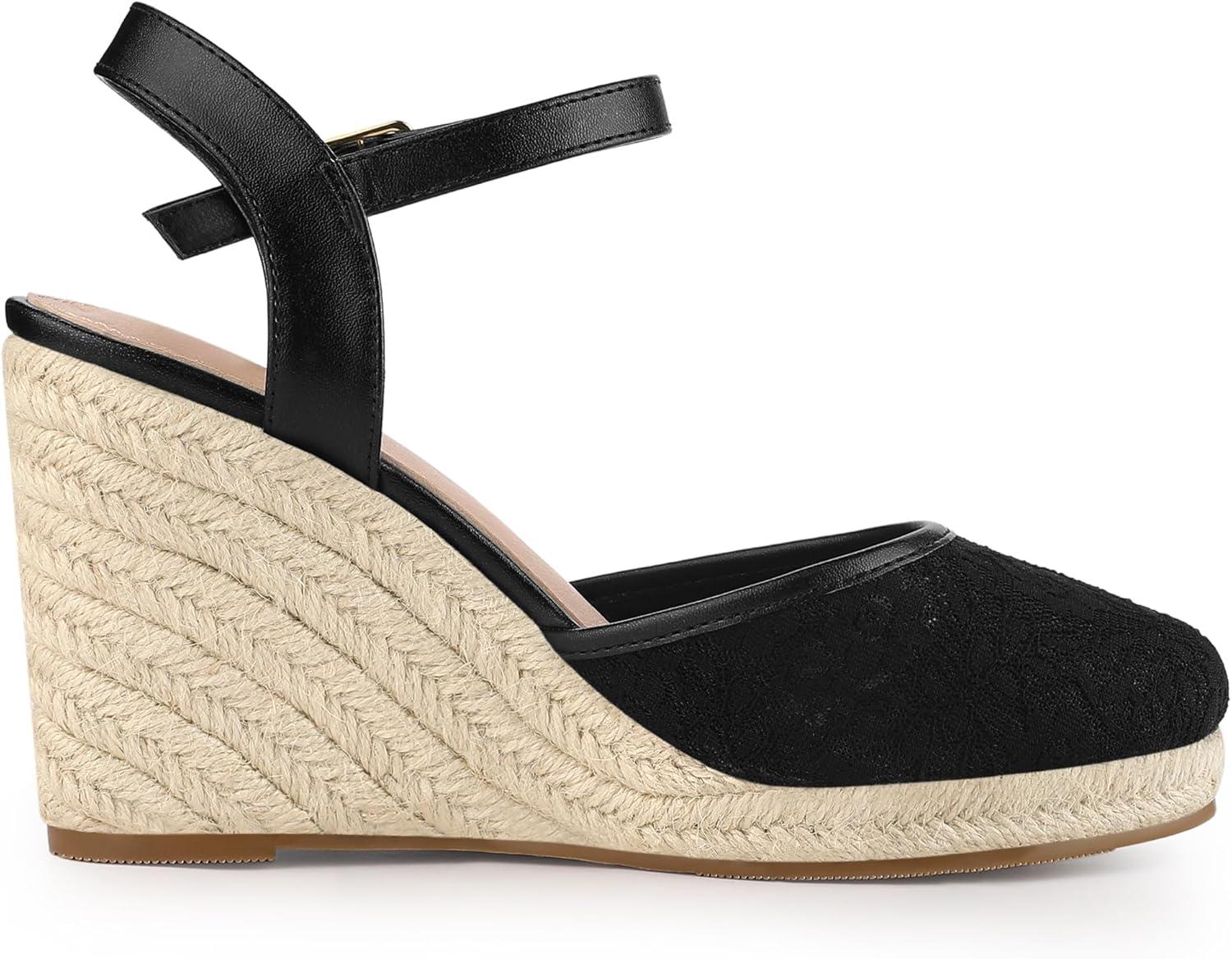 imageAllegra K Womens Closed Toe Platform Espadrilles Lace Wedge Heel SandalsBlack