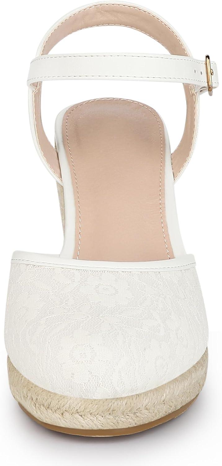 imageAllegra K Womens Closed Toe Platform Espadrilles Lace Wedge Heel SandalsIvory